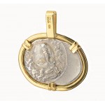  Ancient Greek Thessaly Larissa Horse Silver Drachm in18kt Gold & Diamond Pendant  circa 350-325 B.C.